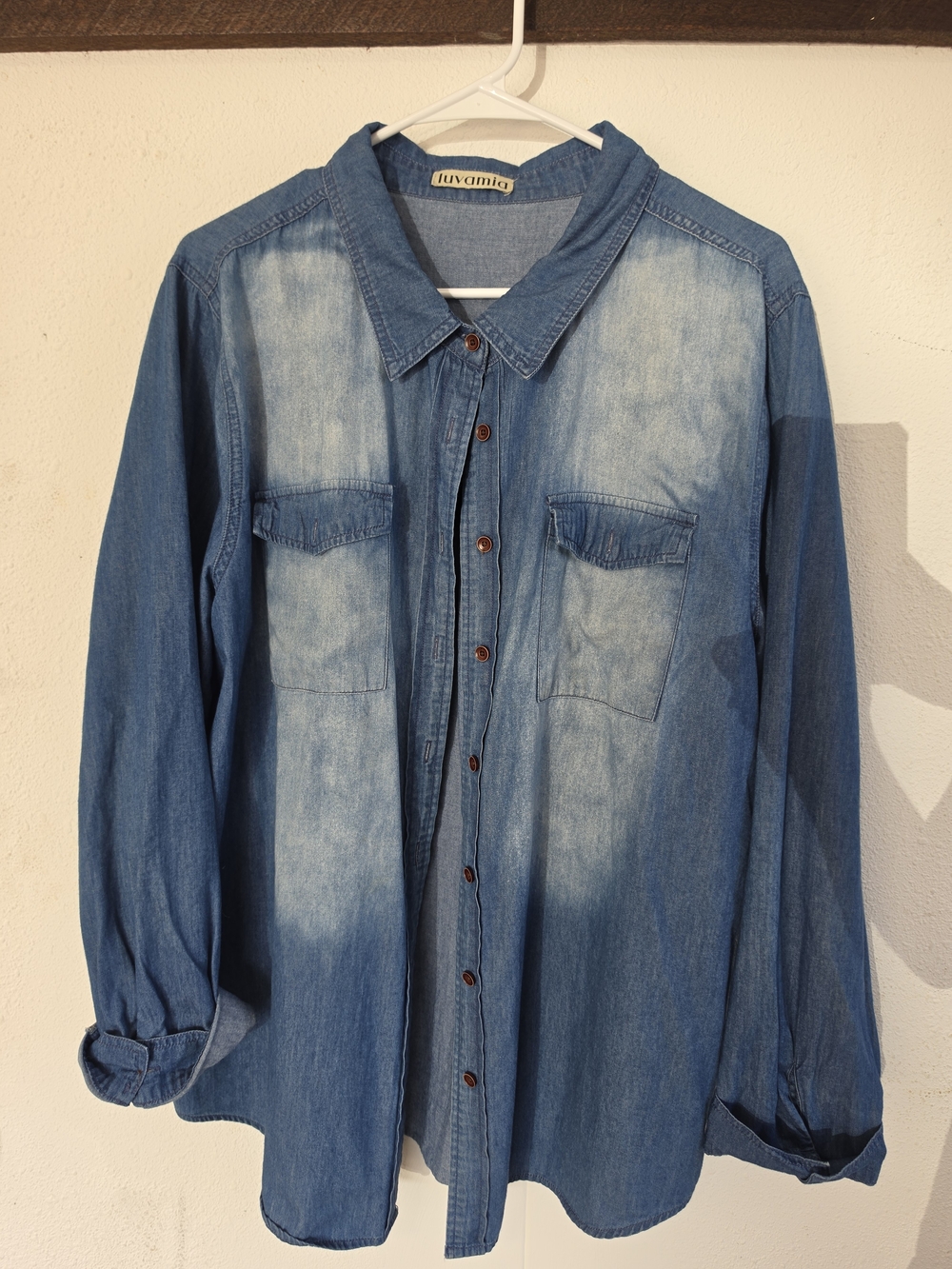 Luvamia Women’s Chambray Denim Button Down Shirt 2XL Blue Oversized